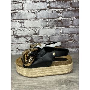 J. W. JW Anderson Chain Black White Leather Espadrille Platform Sandals Women 38